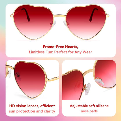 Red Heart Shape Sunglasses for Women Metal Fame Heart Glasses Rave Fun Shades Party Festival Favor