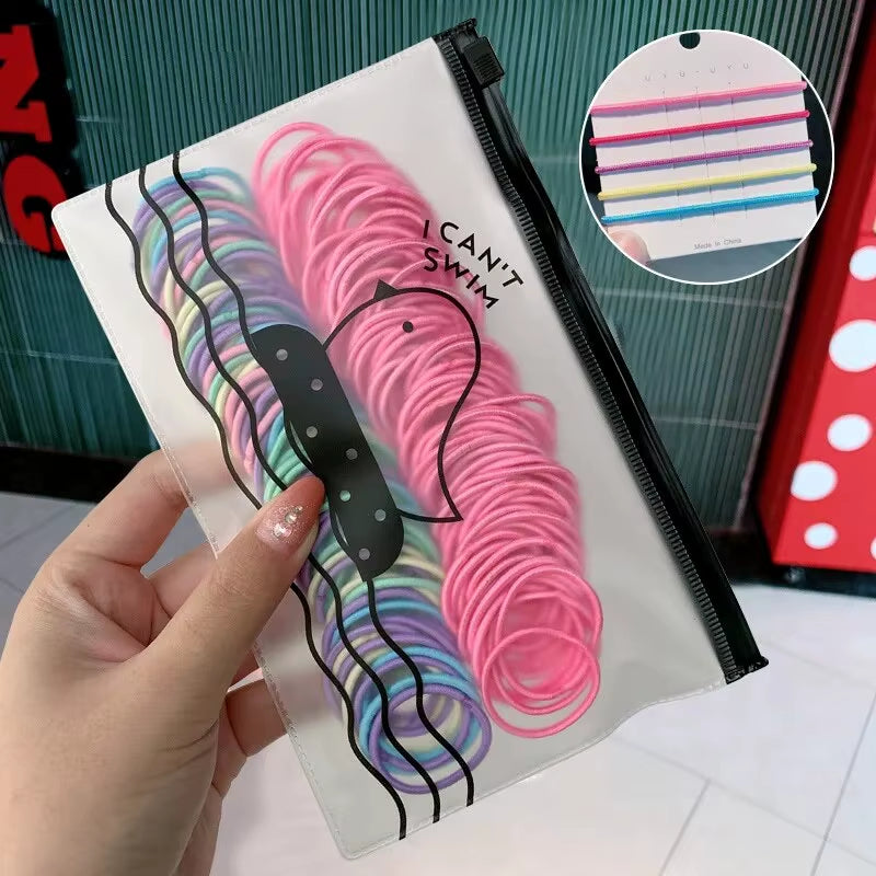 100Pcs/Set Girls Elastic Hair Bands Girls Hair Accessories 2.5Cm Colorful Rubber Band Children Ponytail Holder Kids Hair Ties