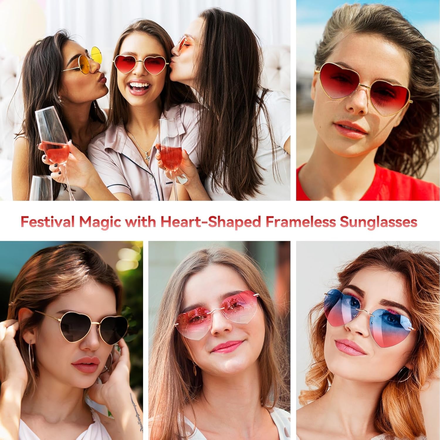 Red Heart Shape Sunglasses for Women Metal Fame Heart Glasses Rave Fun Shades Party Festival Favor