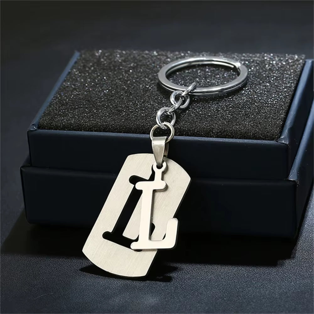 NEW DIY Stainless Steel A-Z Letters Key Chain Charm 26 Letters Keychain Men Women Keychain Couple Gift Jewelry Car Key Ring