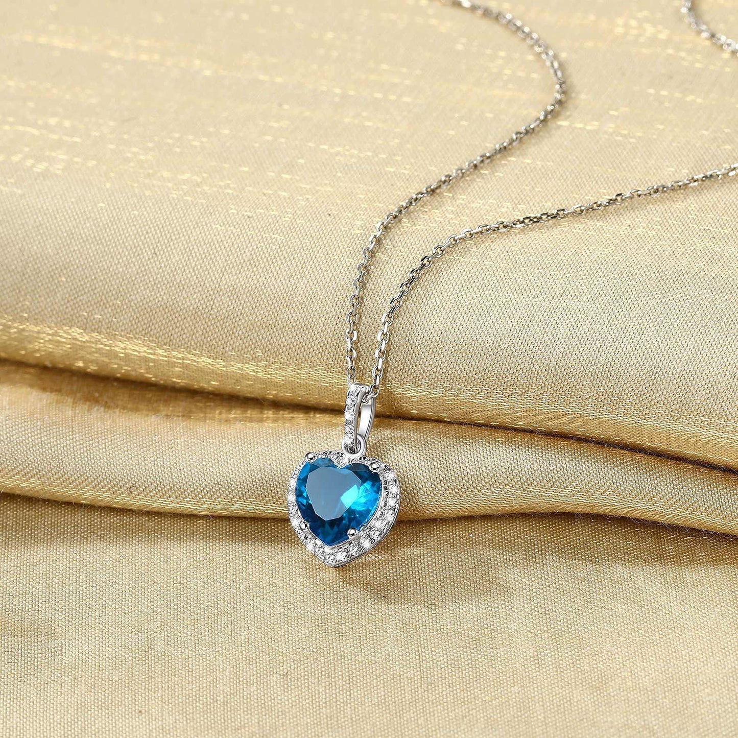 December Synthetic Turquoise Gemstone Pendant 925 Sterling Silver Choker Necklace CZ Love Heart Diamond Necklace for Women Wife Mom Daughter