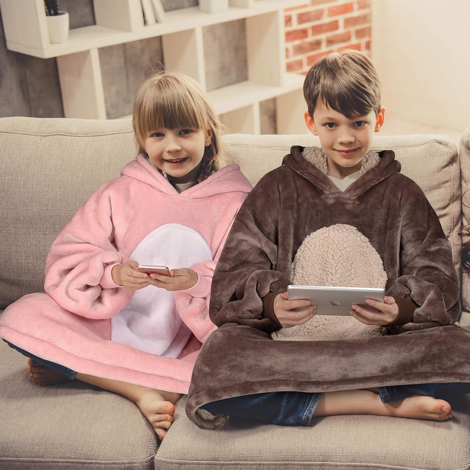 Blanket Hoodie for Kids, Oversized Wearable Sherpa Sweatshirt Pullover for Teens Youth, Gift Idea