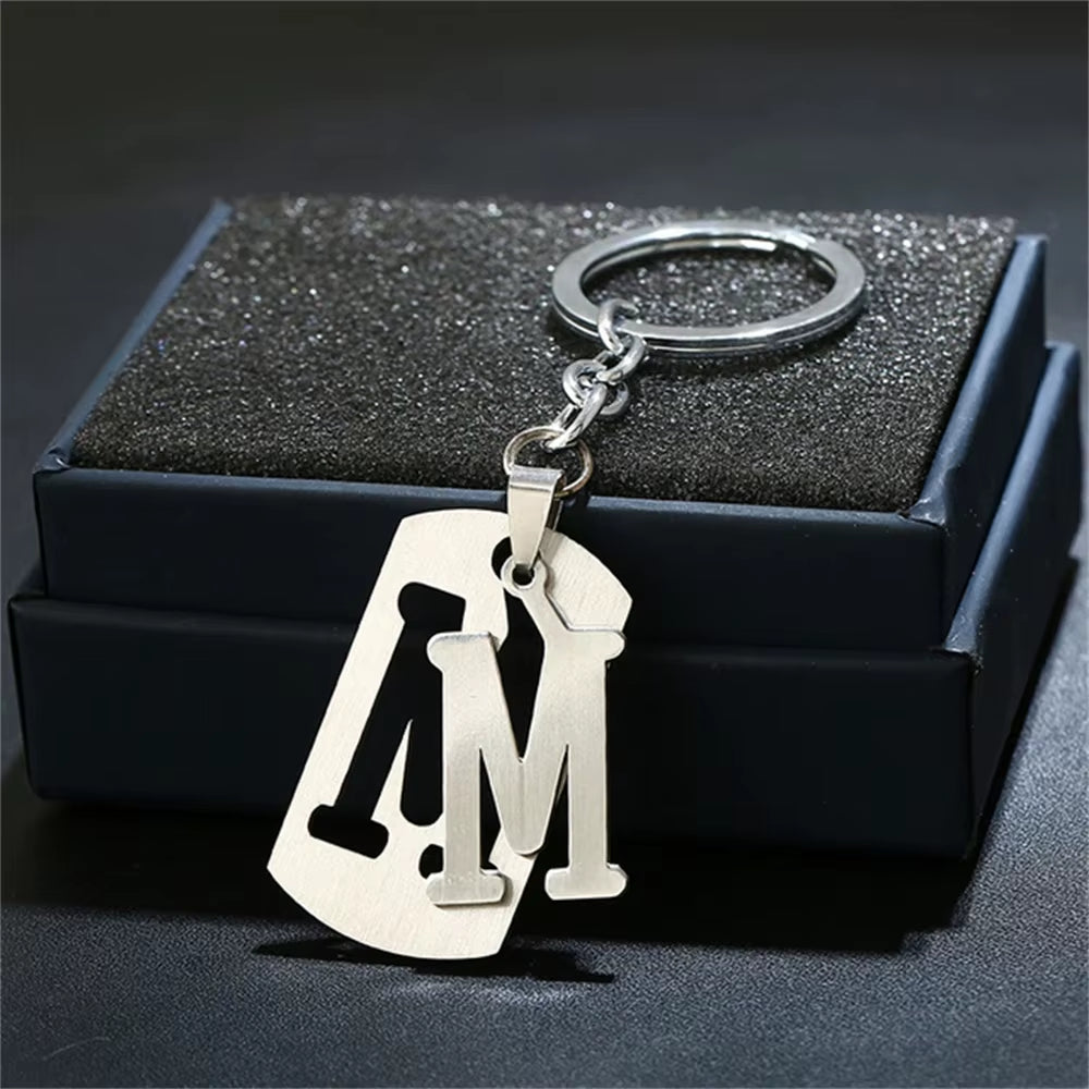 NEW DIY Stainless Steel A-Z Letters Key Chain Charm 26 Letters Keychain Men Women Keychain Couple Gift Jewelry Car Key Ring