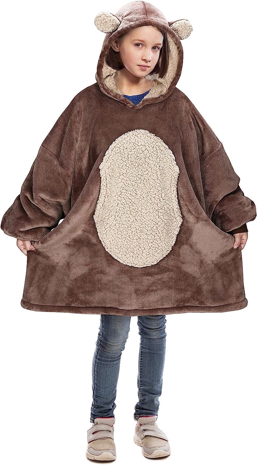 Blanket Hoodie for Kids, Oversized Wearable Sherpa Sweatshirt Pullover for Teens Youth, Gift Idea