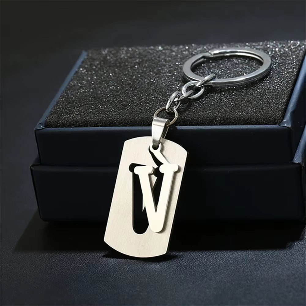 NEW DIY Stainless Steel A-Z Letters Key Chain Charm 26 Letters Keychain Men Women Keychain Couple Gift Jewelry Car Key Ring