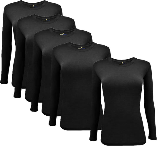 Women'S under Scrub Tee Crew Neck Long Sleeve T-Shirt-5-Pack