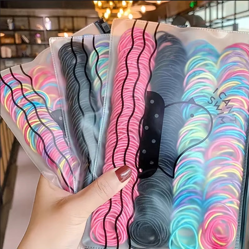 100Pcs/Set Girls Elastic Hair Bands Girls Hair Accessories 2.5Cm Colorful Rubber Band Children Ponytail Holder Kids Hair Ties