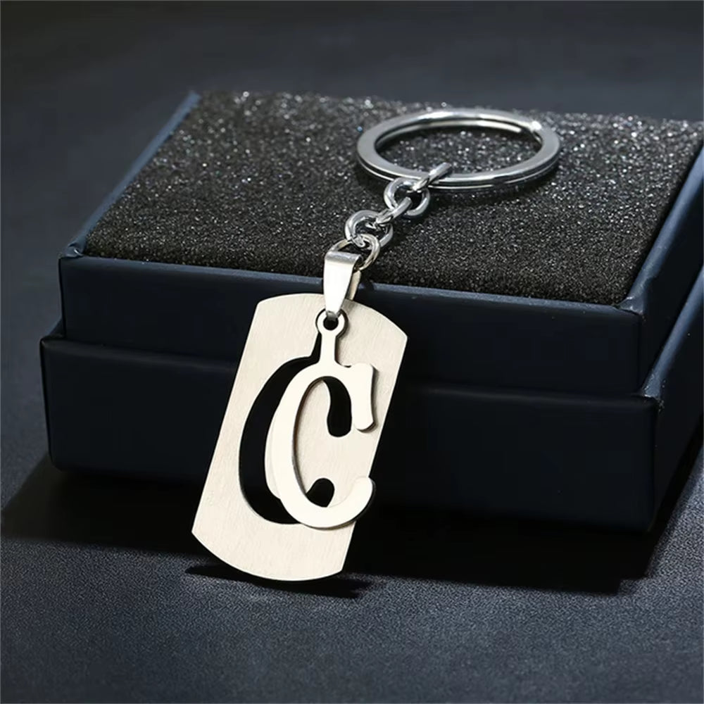 NEW DIY Stainless Steel A-Z Letters Key Chain Charm 26 Letters Keychain Men Women Keychain Couple Gift Jewelry Car Key Ring