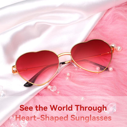 Red Heart Shape Sunglasses for Women Metal Fame Heart Glasses Rave Fun Shades Party Festival Favor