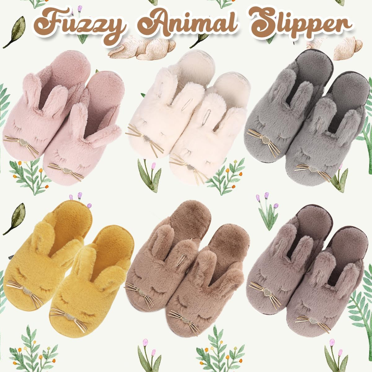 Bunny Slippers for Women Fuzzy Cute Animal Memory Foam House Rabbit Slippers Indoor Outdoor