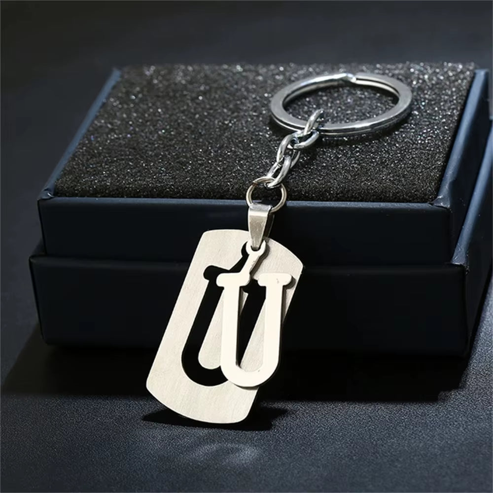 NEW DIY Stainless Steel A-Z Letters Key Chain Charm 26 Letters Keychain Men Women Keychain Couple Gift Jewelry Car Key Ring