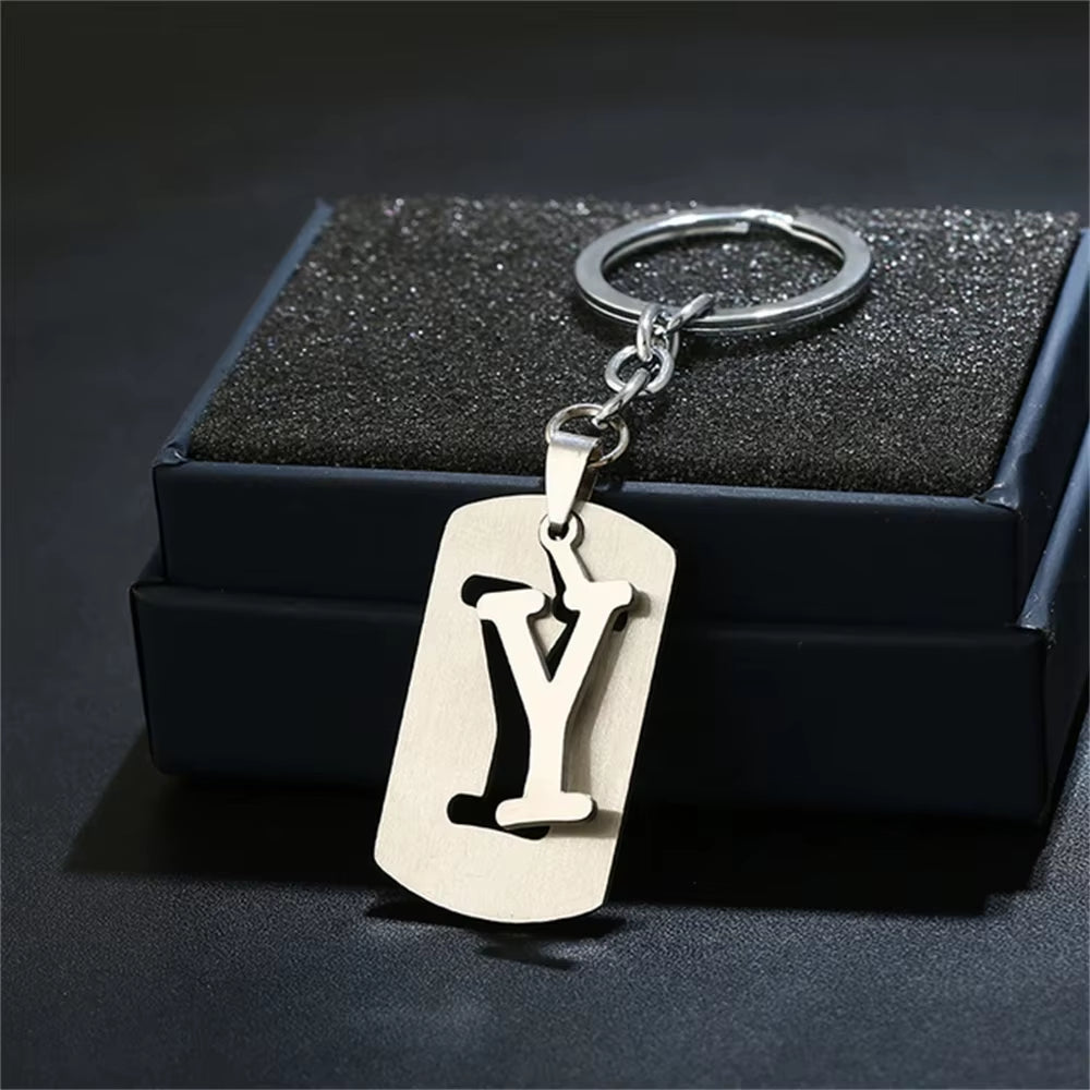 NEW DIY Stainless Steel A-Z Letters Key Chain Charm 26 Letters Keychain Men Women Keychain Couple Gift Jewelry Car Key Ring